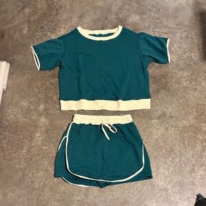 Teal Two-Piece Lounge Set with Cream Trim
